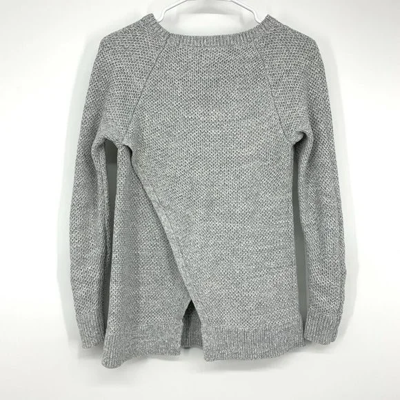 Ann Taylor LOFT Sweater Gray Pullover Knit Crew Neck Split Back - Picture 7 of 9